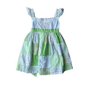 B.T. Kids Vintage Toddler Girl 2T Cute Floral Embroidered Green White Pink Dress